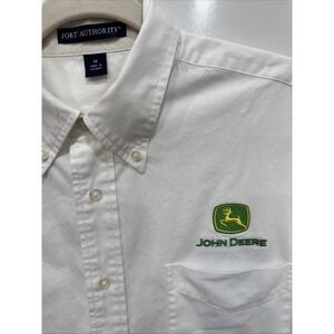 John Deere Port Authority White Long Sleeve Button Up Uniform Shirt‎ Men's Med